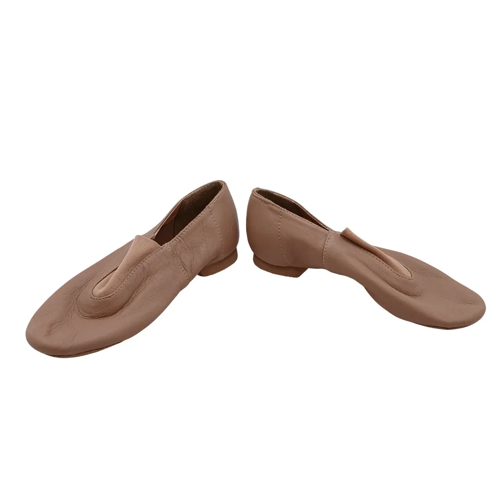 Dancing Women’s Leather Slip-On Jazz Shoes Beige Elastic Instep Panel Size 4.5